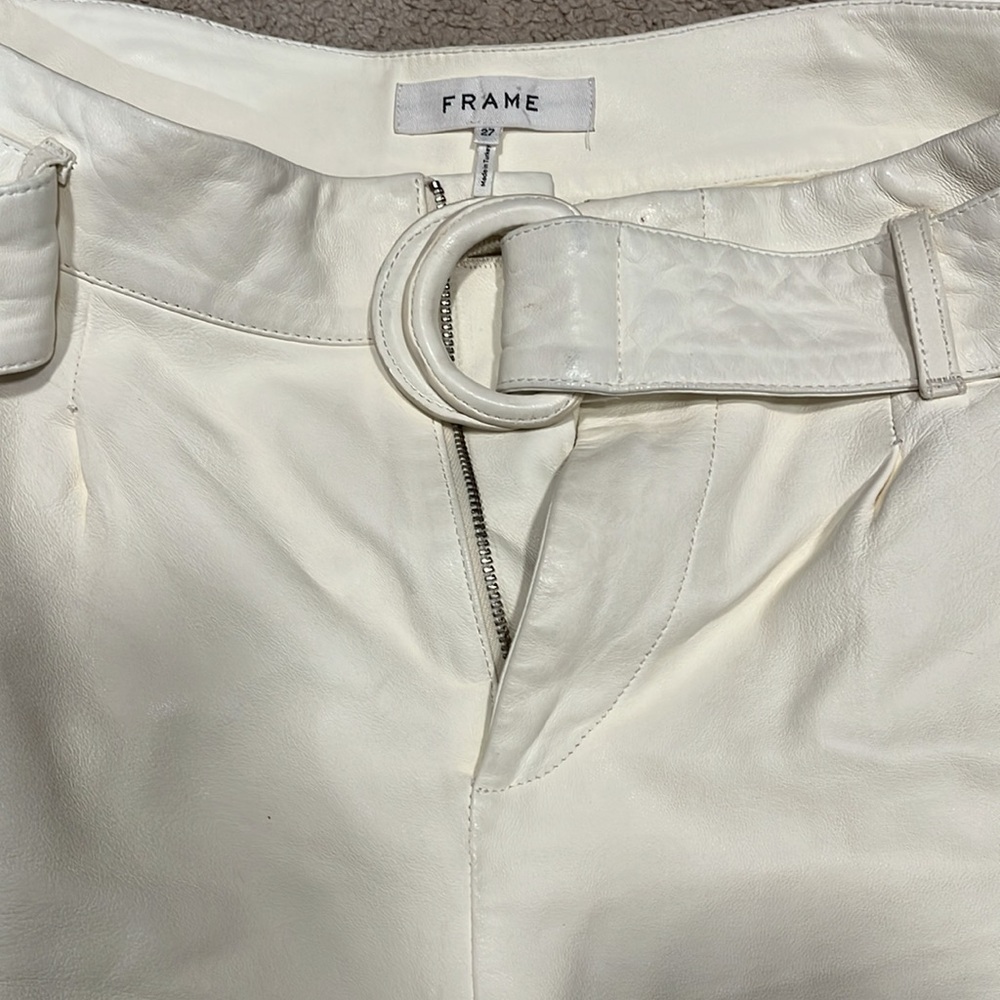 Frame Denim High Waist Cream bone lamb leather Belted Shorts - Picture 6 of 6